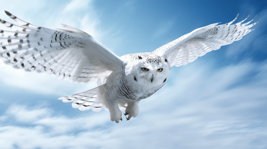 白色猫头鹰在天空中飞翔