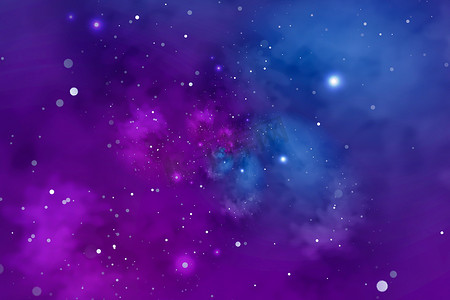 与蓝色和紫色星云的星空背景。