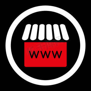 网上商店平面红色和白色圆形字形图标