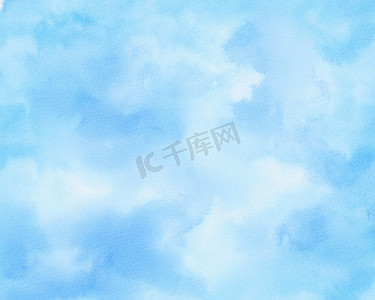 夏上新水彩摄影照片_蓝色水彩云和天空。
