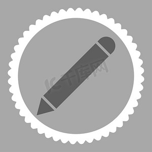 铅笔平面深灰色和白色圆形邮票图标