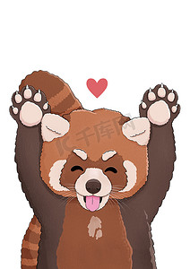 红贴摄影照片_可爱的小红熊猫与红色的心