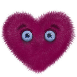 情人节海报摄影照片_可爱的毛茸茸的红心，眼睛悲伤，情人节的节日插画