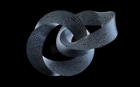 深色金属莫比乌斯带，3D 渲染。