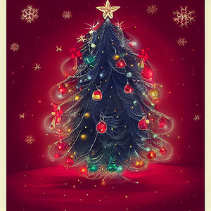 美丽的手绘圣诞树抽象图像