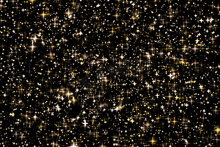金色颗粒背景摄影照片_金色假日闪闪发光和闪闪发光的覆盖物、黑色背景上的星星和魔法发光纹理、奢华和魅力设计的金色星尘颗粒