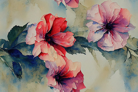 水彩花卉图案，油画颜料二维插图