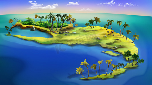 海中的荒岛插画