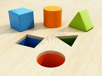 形状分类拼图玩具有方形、圆形和三角形。 