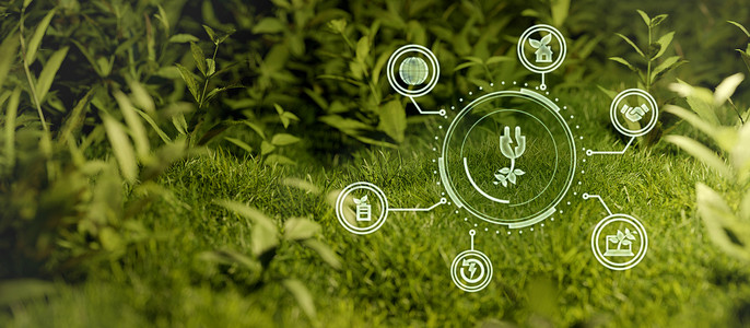 ESG 图标概念在手，用于可持续和道德业务中的环境、社会和治理，在绿色背景 3D 插图的网络连接上