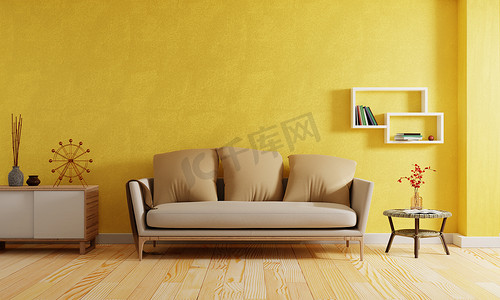 现代客厅的黄色色调风格背景。