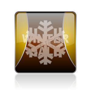 促销冬季摄影照片_冬季销售金色方形 web 光泽图标