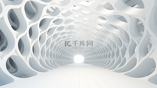 抽象白色建筑背景。3D 渲染。现代几何壁纸。未来主义科技设计。