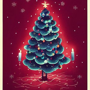 手绘圣诞树摄影照片_美丽的手绘圣诞树抽象图像