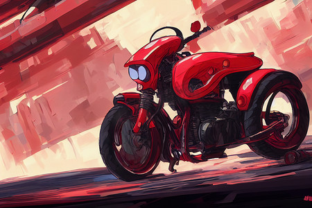 80年代动漫风格红色摩托车背景