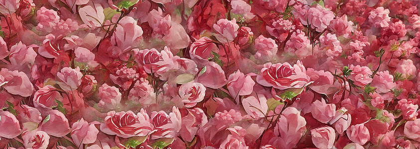 红玫瑰复古油画水彩颜料横幅背景