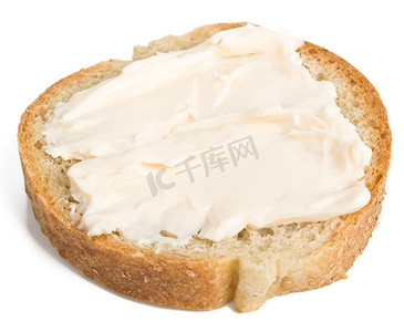 芝士切片摄影照片_一片面包加奶酪奶油