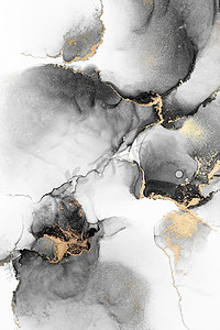 纸上大理石液体水墨艺术画的黑金抽象背景。