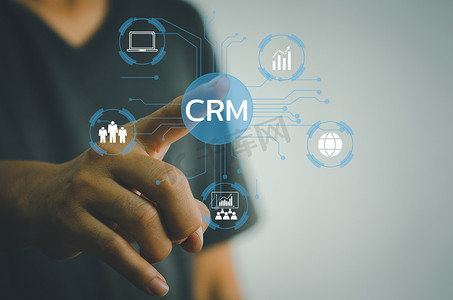 CRM 客户关系管理自动化系统软件业务技术在虚拟屏幕概念上。