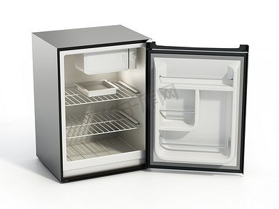 冷冻机摄影照片_孤立在白色背景上的迷你冰箱。 
