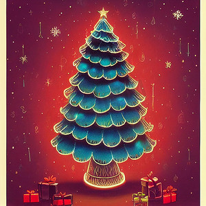 美丽的手绘圣诞树抽象图像