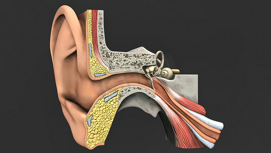 人耳的 3D 医学插图
