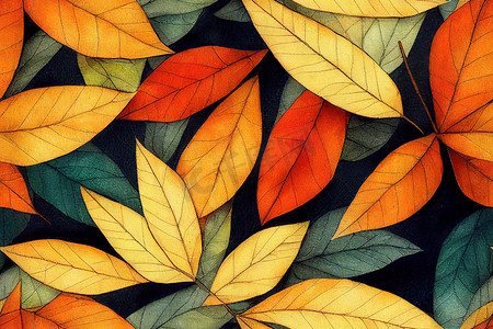 秋叶艺术品的图案，五彩手绘