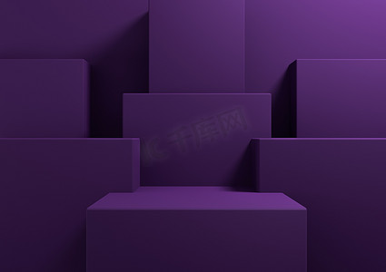 深紫色、紫色 3D 渲染简单、最小的产品展示台背景，代表美容化妆品的演示几何背景模型模板壁纸