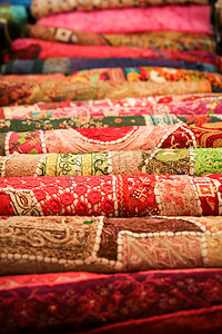 印度手工纺织品折叠堆