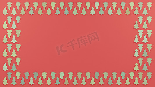 圣诞明信片模板有红色背景，两侧有平剪纸树。