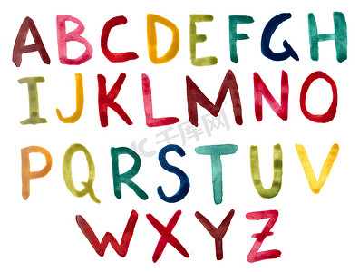 带有彩色字母的英文字母表。