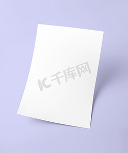 白色海报白色海报摄影照片_紫色背景的白色空白文档纸张模板