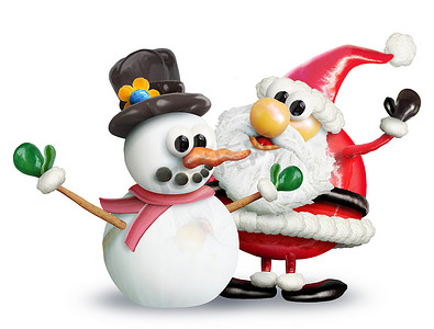 卡通雪人摄影照片_VeggieFruit 雪人和圣诞老人