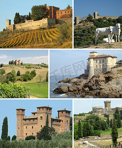 海报城堡摄影照片_托斯卡纳城堡拼贴画