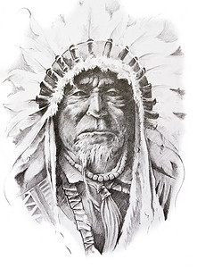 美洲原住民印第安酋长纹身素描，手工制作