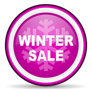 促销冬季摄影照片_白色背景上的冬季销售紫色光泽图标
