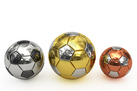白色的金色、银色和青铜色足球