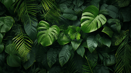 绿叶子植物背景图片_底色上模糊的绿色棕榈叶子