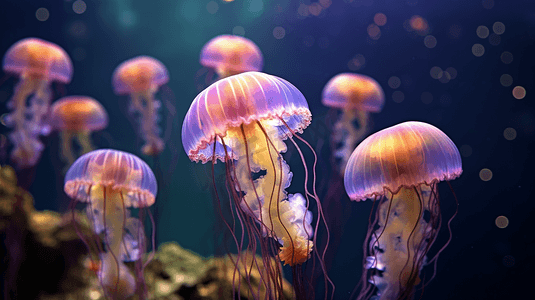 深海游泳的水母群