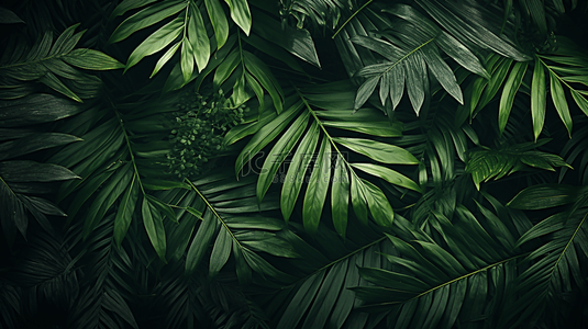 绿色生态叶子背景图片_底色上模糊的绿色棕榈叶子