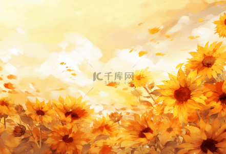 黄色秋季背景图片_向日葵花朵黄色橙色水彩背景