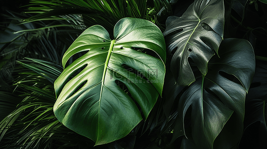 热带叶子套装近距离绿色热带植物