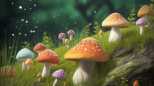 菇背景图片_彩色3D立体卡通蘑菇13