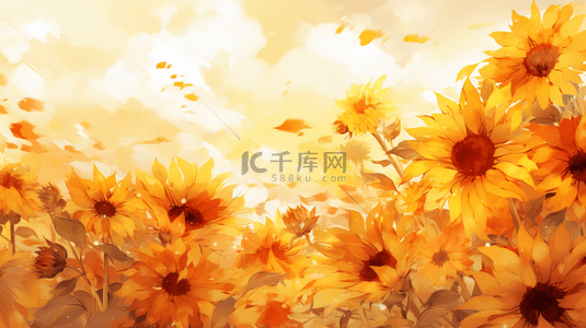 秋季黄色背景背景图片_水彩黄色橙色向日葵花朵背景