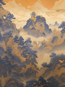 中国风青绿背景图片_青绿相间的山脉暗金色和天青背景9