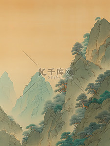 中国风青绿背景图片_青绿相间的山脉暗金色和天青背景6