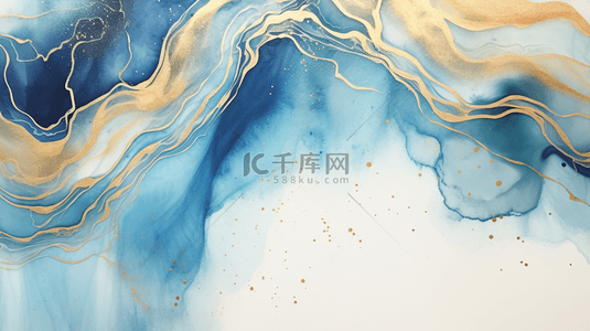 海洋水彩背景图片_收集抽象灰蓝色液体水彩背景与金色污渍