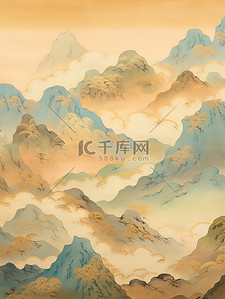 中国风青绿背景图片_青绿相间的山脉暗金色和天青背景8