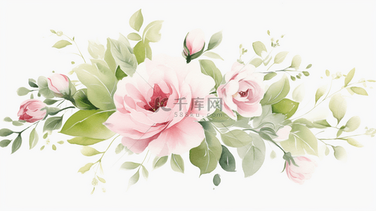 粉色绿植背景背景图片_抽象水彩背景，用于婚礼邀请、祝福和奢华设计，以叶子、花卉和金线元素为特色的向量自然壁纸。