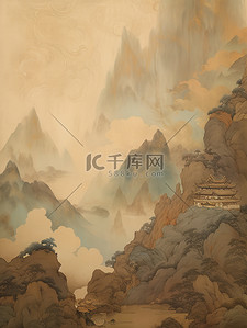 中国风青绿背景图片_青绿相间的山脉暗金色和天青背景7